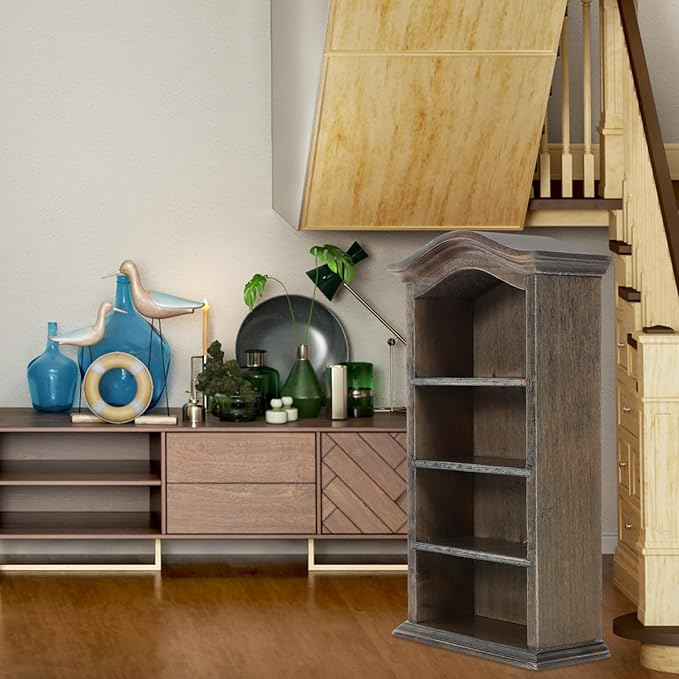 Cabilock 1/12 Miniature Shelf Mini Bookshelf Bookcase Doll House Book Shelf Storage Shelf Miniature Book Shelf Doll House Decor(Black)