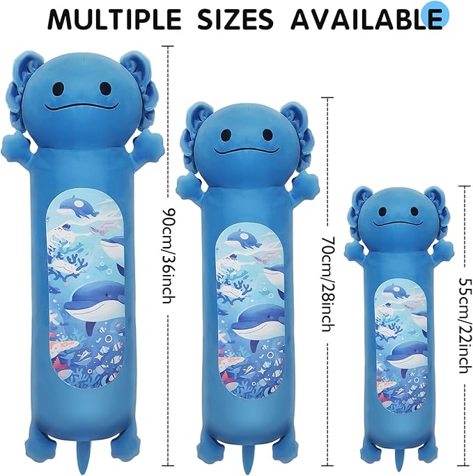 22” Long Axolotl Plush Body Pillow, Cute Blue Ocean Axolotl Stuffed Animals, Salamander Squishy Soft Plushies Toy, Gifts for Kids Girls and Boys, Birthdays, Halloween, Christmas ﻿