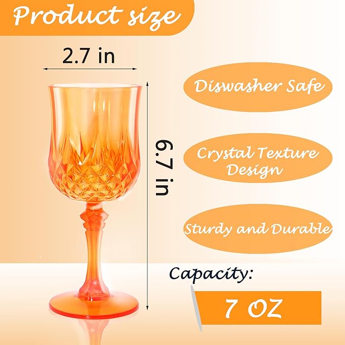 LEYIQU Plastic Wine Glasses, Plastic Goblets Vintage Style Cordial Drinking Glasses for Valentine’s Day, Wedding Reception, Grand Event Party Supplies (12, Pumpkin orange)