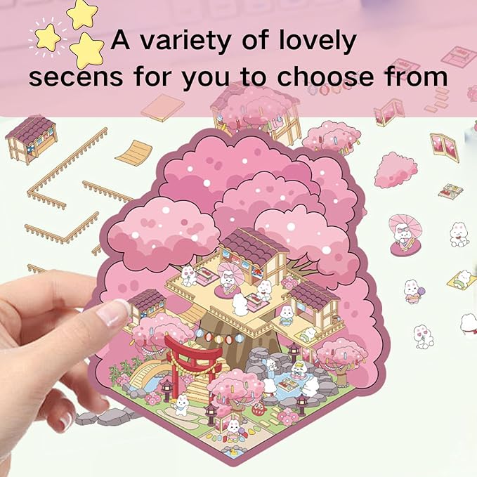 DIY 3D Sticker Scene,6 Sets of Kawaii Miniature Scenic House Stickers,Cozy Room Stickers Therapy Scenes for Adults and Kids Stress Relief Pass The Time and Gifts (Z-1)