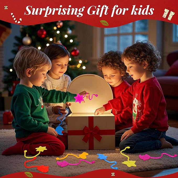24PCS Christmas Sticky Hands Toys for Kids, Rubbery Stretchy Goodie Bag Stuffers Toys for Christmas Party Favors Supplies, Colorful Stocking Stuffers for Classroom Prizes