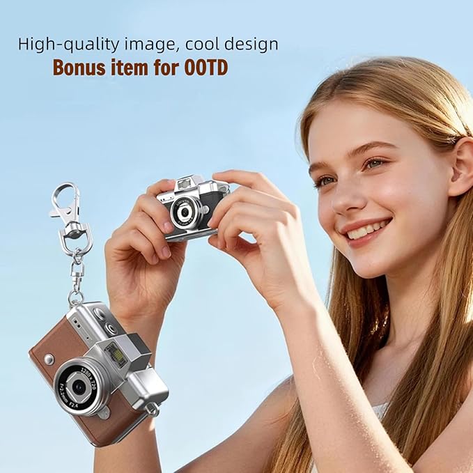 Mini Digital Camera Keychain Retro Mini Digital Video Camera Small 1080P FHD Recording with 0.96" IPS Screen with 6 Retro Filters AVI Format-Ideal for Phone Transfer (128GB, White)