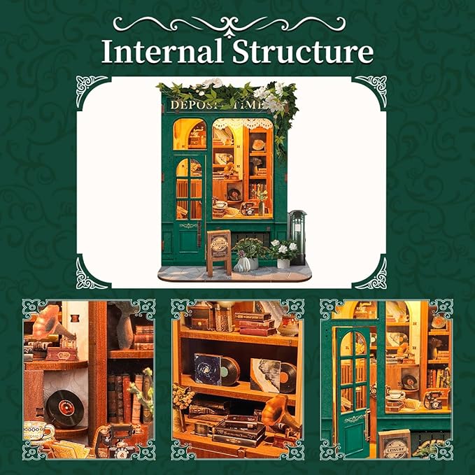 Book Nook Kit for Adults 3D Puzzle Miniature House Kit for Women Craft Lovers Booknook Bookshelf Decor DIY Model Kit with LED Light-Moments in Time(SQ-45)