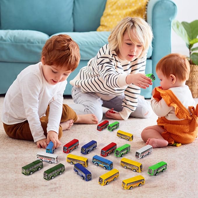 16 Pcs Pull Back City Bus Vehicles Toys Set, Mini Pull Back Cars for Kids Toddlers, Friction Powered Racing Vehicles Bulk Toys, Party Favors Goodie Bags Stuffers Pinata Fillers for Boys Girls