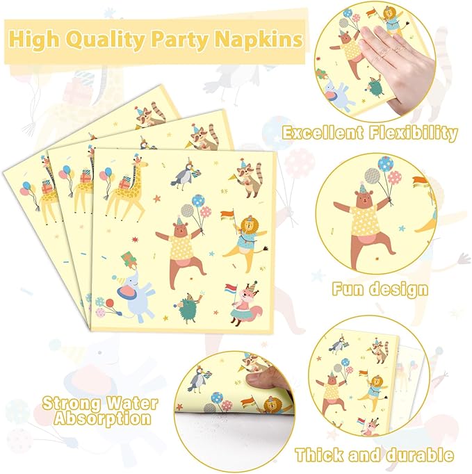 96Pcs Animal Parade Party Supplies Pastel Animal Parade Paper Plates and Napkins Jungle Safari Theme Tableware Decorations Set for Kids Girls Birthday Baby Shower Celebration Party Favor Serves 24