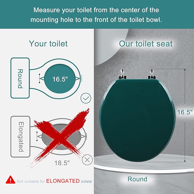 Dark Green Round Toilet Seat Natural Wood Toilet Seat with Zinc Alloy Hinges, Easy to Install also Easy to Clean, Scratch Resistant Toilet Seat by Angol Shiold (Round, Dark Green)
