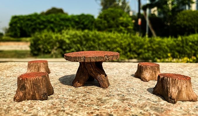 5 Pcs Miniature Table and Chairs Outdoor Set Fairy Garden Accessories Mini Resin Furniture Ornaments Kit Micro Landscape Decor for DIY Craft Gift Dollhouse