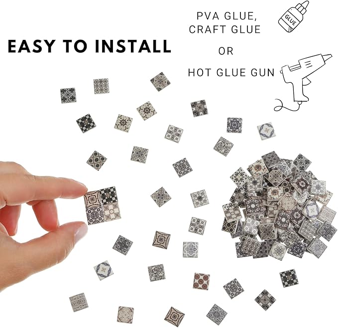 300pcs Miniature Floor Tiles for Dollhouse 1:24 Scale, Gypsum Mosaic Decor Kit, REDUCIO!