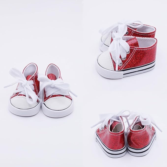 Etistta 6 Pairs of Glitter Canvas 18 inch Doll Shoes for 18 inch Doll Shoes American Dolls Accessories