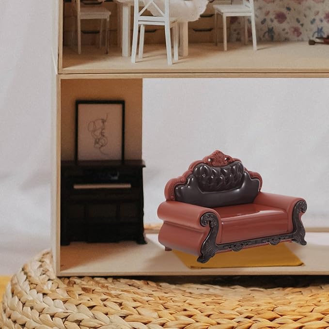 GLEAVI Miniature Doll House Furniture Sofa Chair 1 12 Scale European Style Plastic Mini Sofa for Dollhouse Living Room Decor DIY Craft Accessory