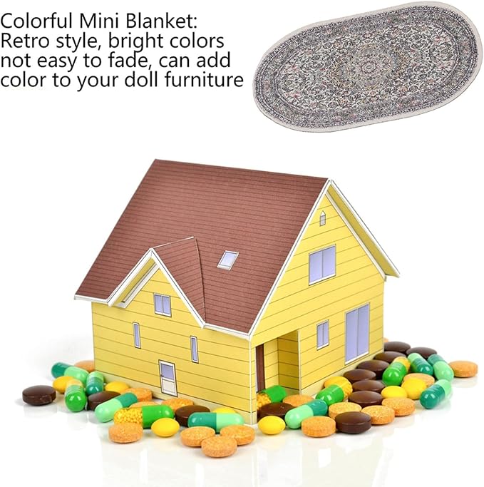 Hapivida Dollhouse Miniature Rug, Vibrant Floral Vintage Woven Carpet Oval Design for Dollhouse Bedroom, 15cm Length, Woven Fabric, Dollhouse Accessories for Living Room Decor