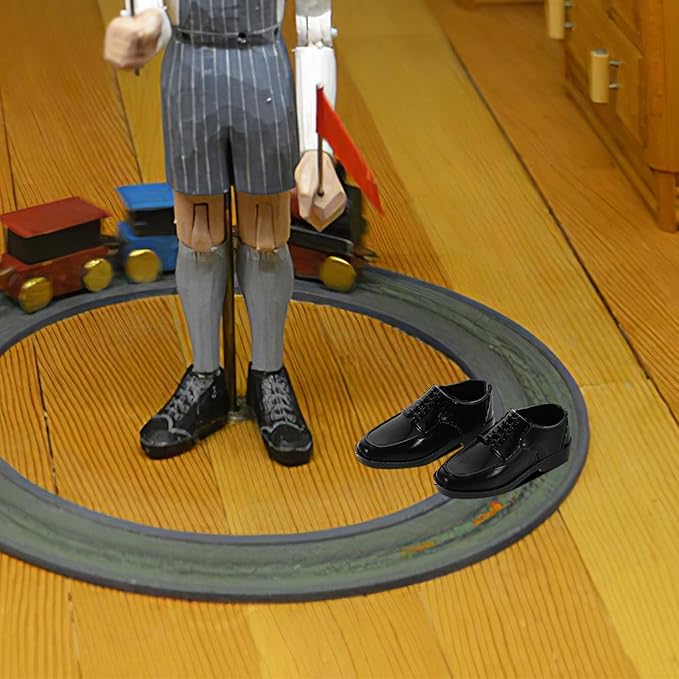ERINGOGO 10 Pairs Miniature Black Doll Shoes for Scale Dolls Charming Design for Dollhouse Games and Micro Landscape Decorations Easy Swap