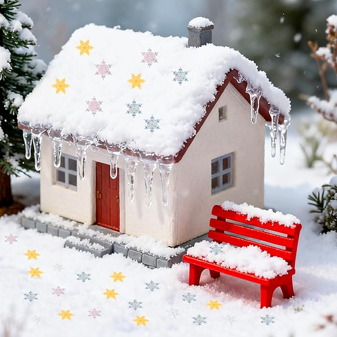 210pcs Mini Snowflakes, Resin Winter Miniature Snowflakes Ornaments Funny Small Tiny Christmas Decorations Suitable for Micro Landscape Garden Home Decor