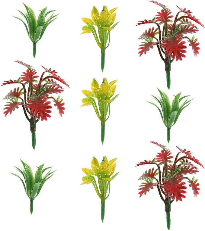 Yetaha 90Pcs Mixed Shrubs Bush Models, Miniature Colorful Model Plants for Train Railways Scenery, Architecture Landscape Sand Military Layout, Red Yellow Green