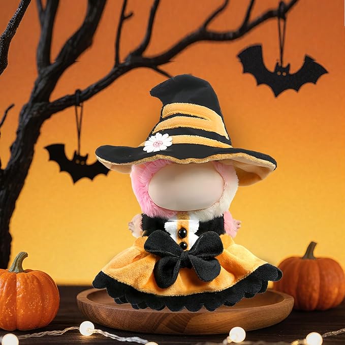 Clothes for LABUBU Doll (NO Doll), 2-Piece Sweetheart Witch Accessories for LABUBU 17cm Dolls, Premium Fashion Outfit for LABUBU Unique Dress Up - Witch Hat + Dress