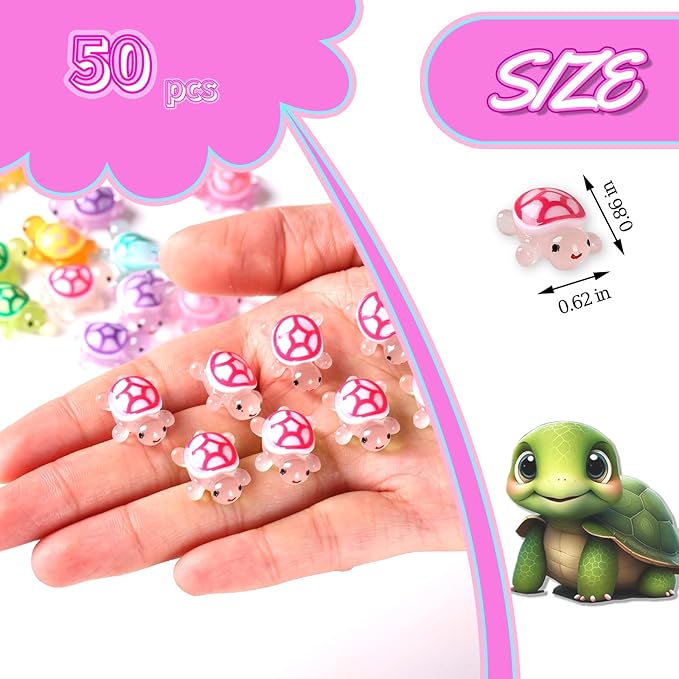 50pcs Luminous Mini Resin Turtles, Resin Animals, Mini Turtles, Marine Craft Decoration, Suitable for Decoration of Gardens, Parties, Miniature Landscapes (Baby Pink)