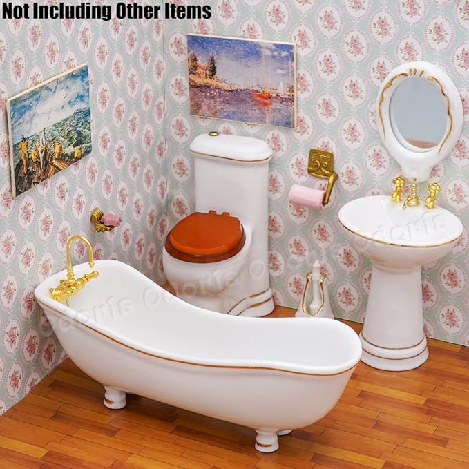 Odoria 1/12 Miniature Bathtub Bathroom Set Dollhouse Decoration Accessories