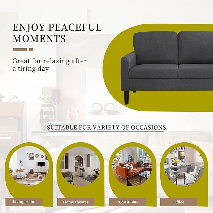 asunflower 52Inch Small Loveseat 2 Seater Couch for Small Spaces Comfy Linen Fabric Love Seat Sofa Office Couch Tool-Free Assembly for Bedroom,Drom Room,Kid's Room,Grey