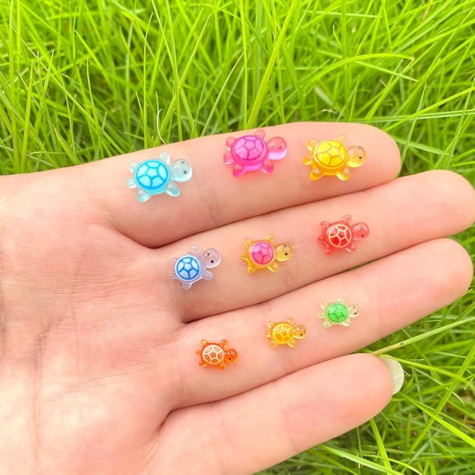 300 Pcs Mini Resin Turtles for Crafts 3 Sizes Luminous Tiny Turtle Small Cute Luminous Figures Miniature Sea Ocean Animal for Fairy Garden Micro Landscaping Decoration