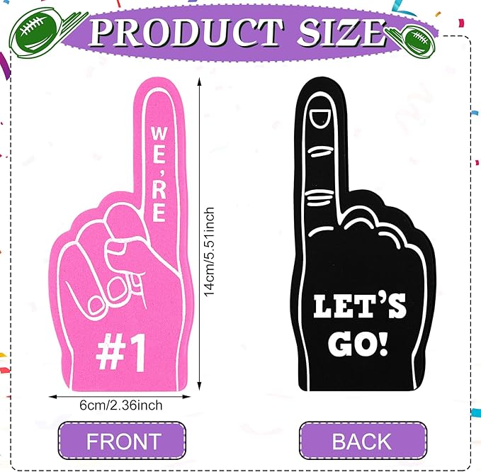 Sinmoe 24 Pcs Mini Foam Finger Baseball Fan Mini Foam Finger, We're #1 Sports Themed Party Supplies for Baseball Hockey Football Basketball Events Team Gifts(Black, White, Pink)