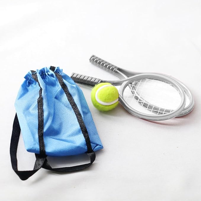 Menolana Mini Tennis Decor 1:12 Miniature Tennis Kit Mini Dollhouse Party Decor, Silver