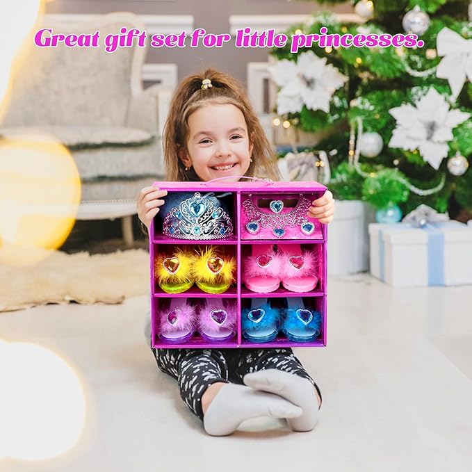 Princess Dress Up Shoes Set, Girls Role Play Dress Up Toys, Toddler Pretend Jewelry Boutique Kit Gift Set for Little Girls Aged 3-6 Years Old