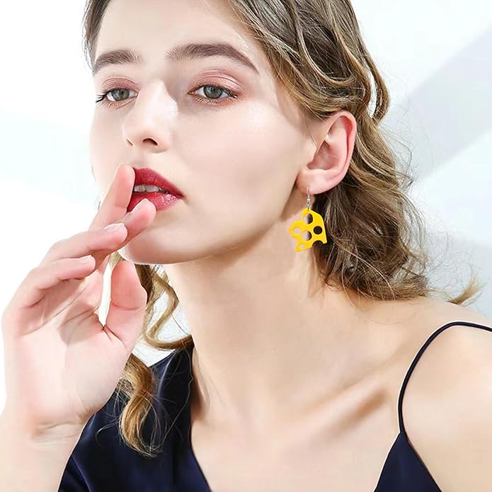 CWVHQ Cheese Dangle Earrings Sweet Cheese Yellow Asymmetrical Hollow Biscuit Cheesecake Lightweight Dangle Drop Statement Earrings for Women
