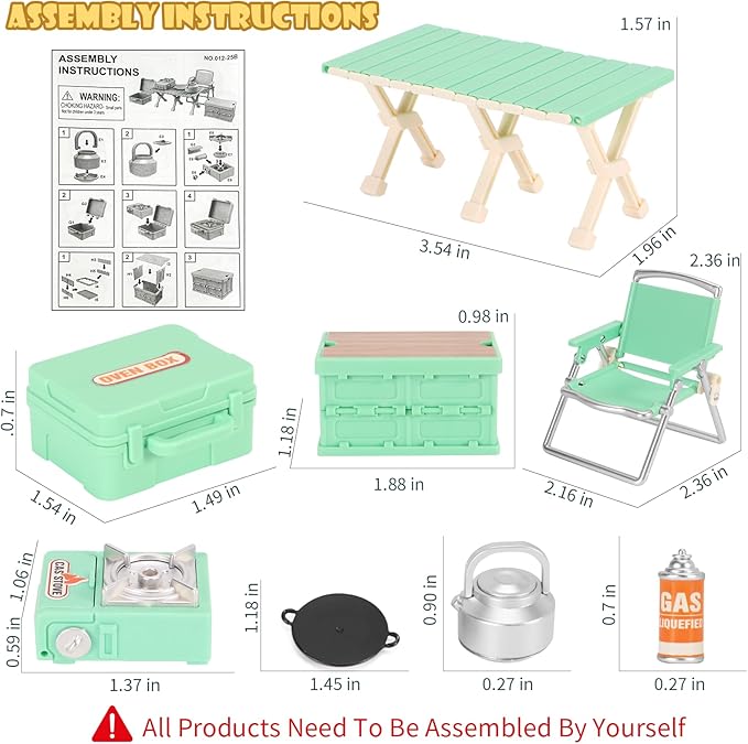 Dollhouse Furniture Set for Kids Toys Miniature Doll House Accessories Pretend Play Toys for Boys Girls & Toddlers Age 3+ with Camping (Green)