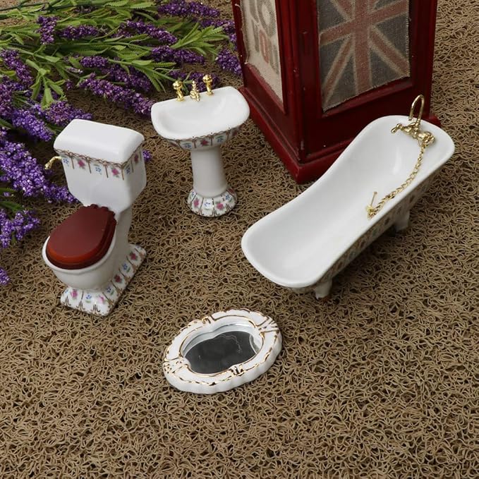 DYNWAVE Bathroom Decor WC Bathtub Set Dollhouse Miniature 1:12# 2，