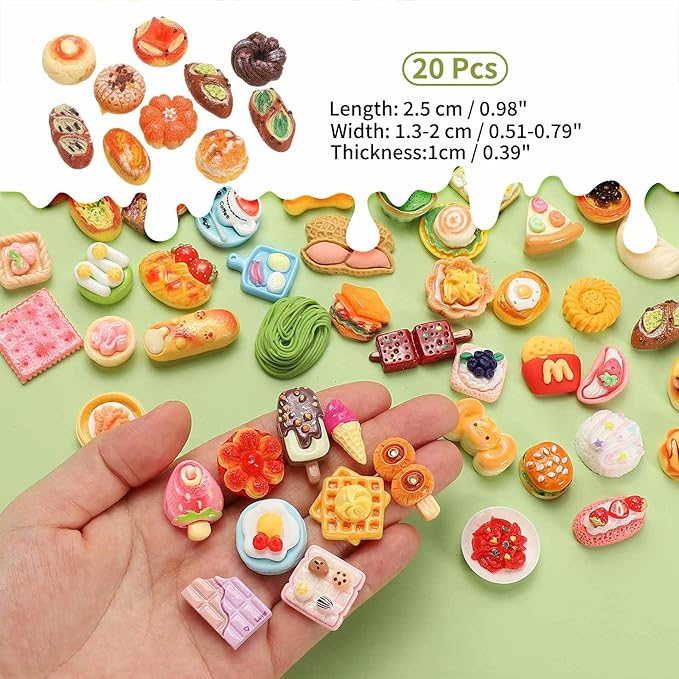 Dollhouse Miniature Food, Cute Mixed Bread Figures Toys Mini Resin Foods Trinkets for Pretend Play Kitchen Cooking Game & Doll House Decor (Mixing Colors, 20pcs)