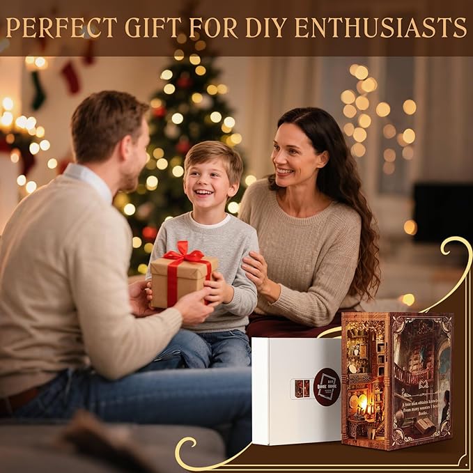 MoKo Book Nook Kit, 3D Wooden Puzzles Booknook with LED Lights, DIY Miniature House Kit, Book Nook Decor Gifts for Adults Family, Royal Library