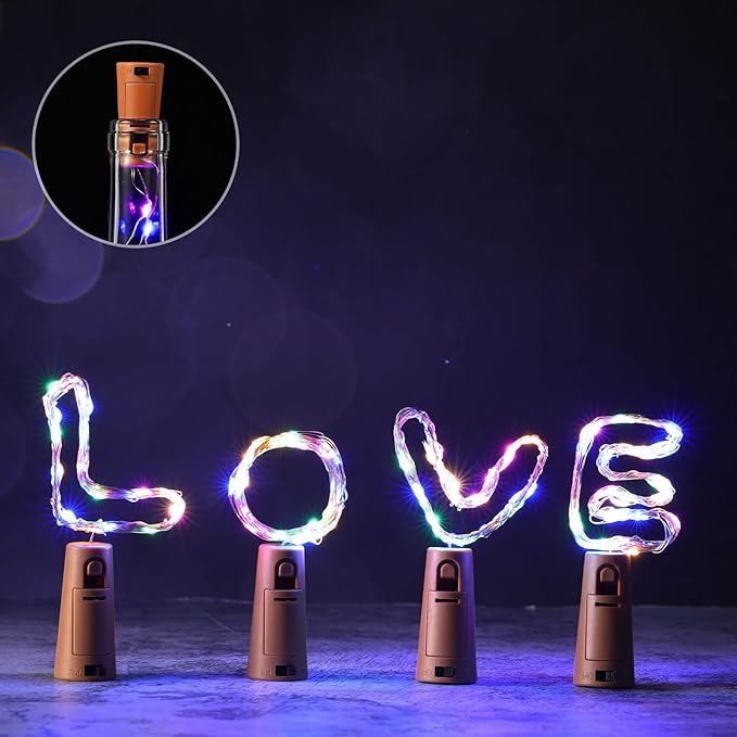 Rtteri 12 Sets Small Empty Wine Bottles with Cork Lights Centerpiece and 30 LED Battery Operated Cork Lights for Birthday Wedding Party Decoration(375 ml,Colorful)