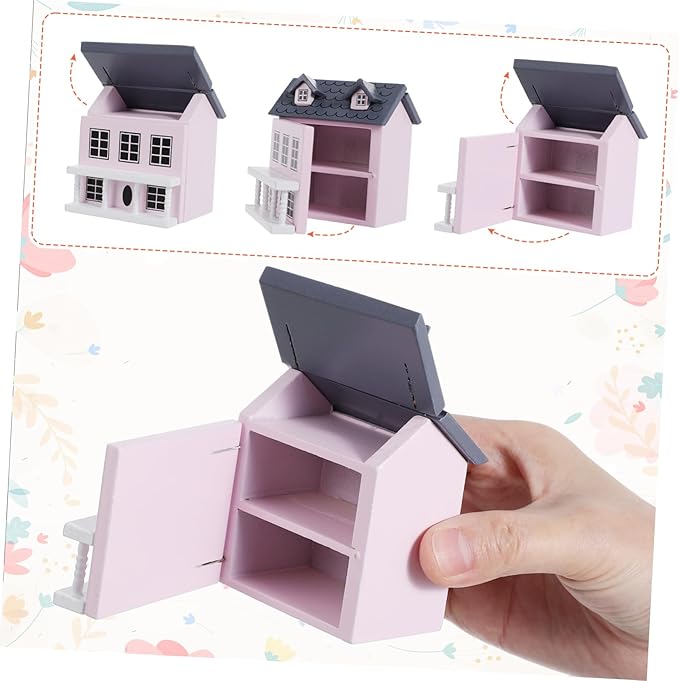 Beaupretty Scale Pink Dollhouse Accessory Wooden Scene Layout Adornment for Tabletop Decoration Cute Micro Landscape Decor Gift