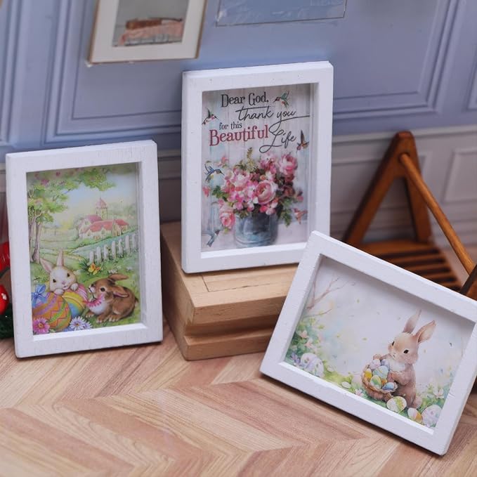 Dollhouse Miniature Picture Frames Set, 1:12 Scale Nursery Decor, Miniature Wall Art, Photo Frame Accessories (Set of 4)