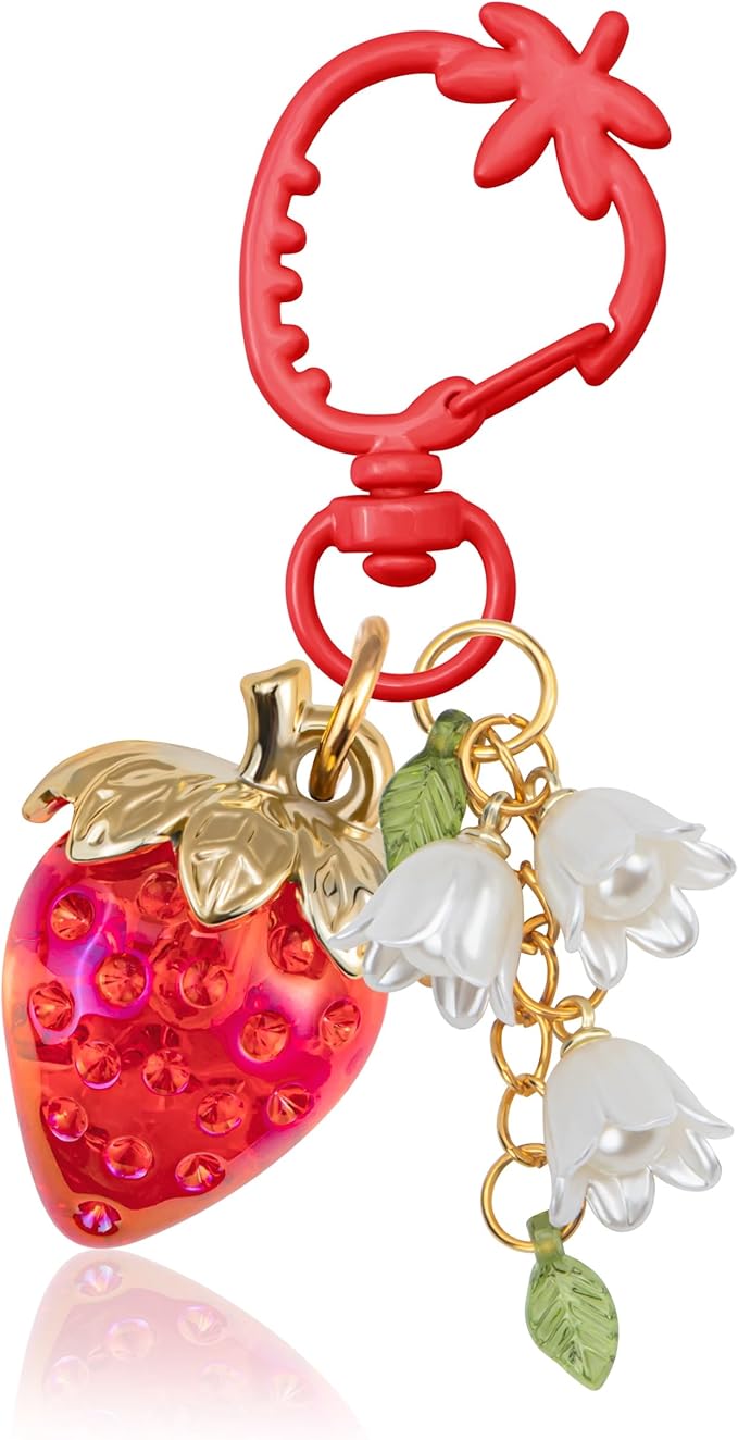 Wikavanli Cute Strawberry Keychain,Bag Charms,Kawaii Heart Flower Daisy Key chains Accessories Decor for Women Girls Purse