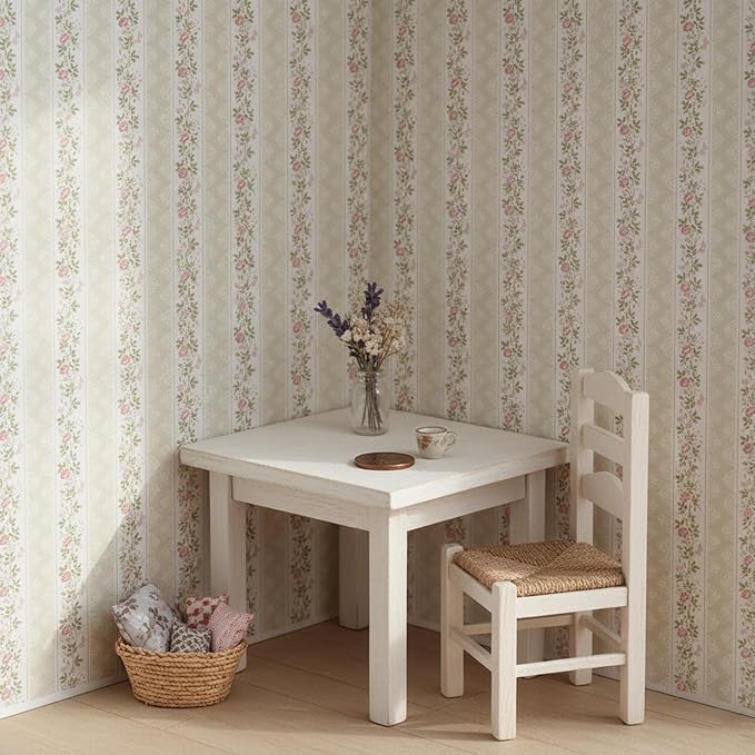 LOGOFUN Dollhouse Floorboards Wallpaper 1:12 Miniature Floor Paper Sticker Mini Wall Paper for Dollhouse Real Life DIY Decoration Accessories - Stripe