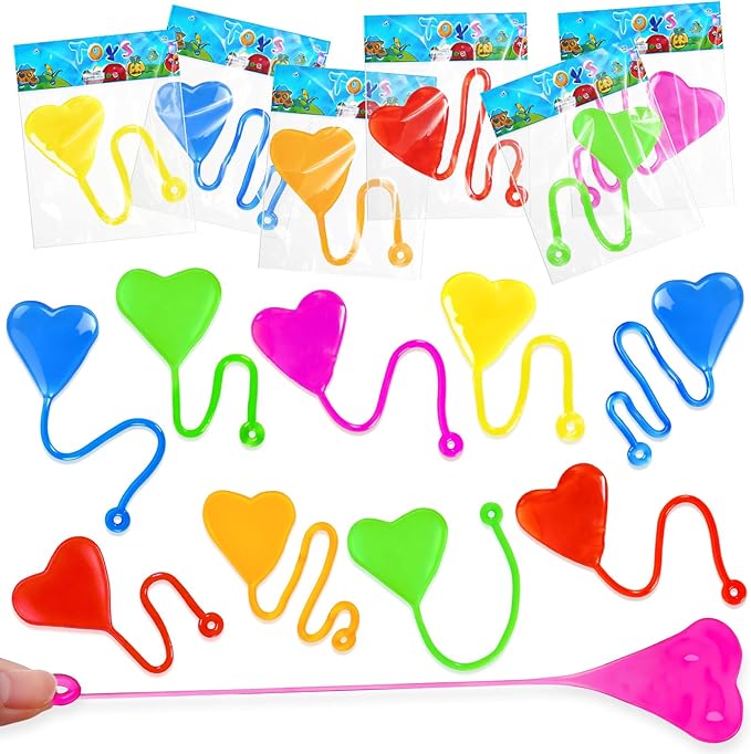 24PCS Sticky Hands Toys for Kids, Stretchy Goodie Bag Stuffers Toy for Party Favor Supplies, Sticky Toys for Boys Girls Classroom Prizes (6 colors heart)