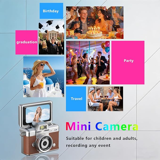 Pyxfeiiu Mini Keychain Camera,1080p Video Mini Digital Camera,Retro Flip Screen Small Bodycam,with Adapter and 32GB Card (Expandable to 128GB),USB Charging Long Battery Life for Kid,Travel,Vlog