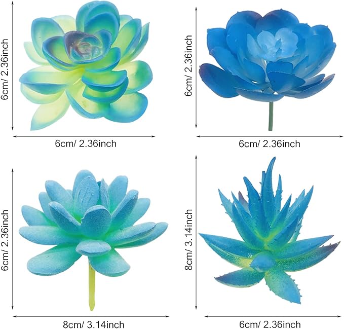 Woohome 10 PCS Artificial Succulent Plants, Blue Fake Succulent, Unpotted Faux Succulent Assortment in Flocked Blue in Different Type for Birthday Home Decor Indoor Wall Garden DIY