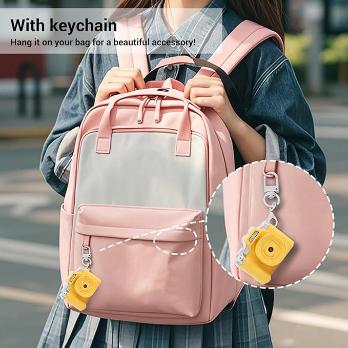 Zunate Mini Keychain Camera, 48MP HD Mini Retro Digital Camera, Portable Small Cameras Vintage Compact Micro Cameras, 1.54 inch HD Screen for Travel Study Recording (Yellow)