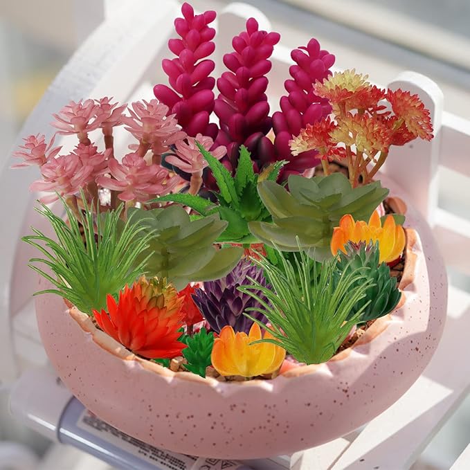 PietyPet 22pcs Colorful Fake Succulents, Mini Artificial Succulents for DIY Crafting Home Terrarium Floral Wall Garden Arrangement Office Decoration (Unpotted)