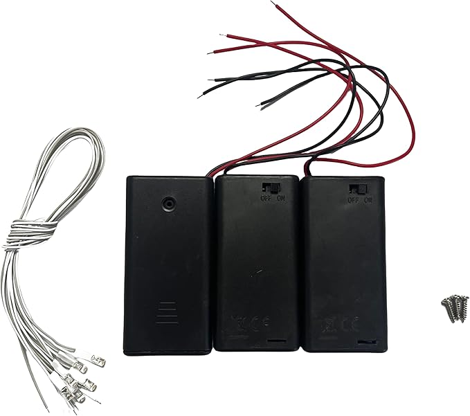 Kisoy DIY House Accessory for Dollhouse Miniature-3 PCS AA Battery Packs with 6 PCS LED Light Wires