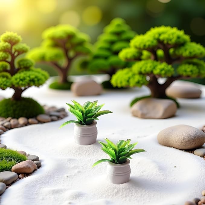 1:12 Scale Mini Potted Plants - Resin Botanical Decor for Dollhouse Kitchens and Living Rooms, Evergreen DIY Craft Accessories with Lifelike Foliage (2PCS)