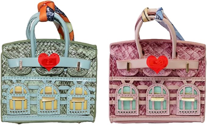 Buyborgood 2 PCS Women Mini Backpack Keychain Accessories Key Pouch Holder Coin Purse Bag Charm Wallet (Cyan + LRed)