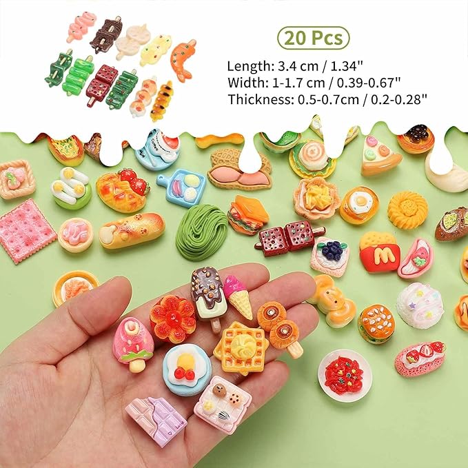 Dollhouse Miniature Food, Cute Mixed Barbecue Figures Toys Mini Resin Foods Trinkets for Pretend Play Kitchen Cooking Game & Doll House Decor (Mixing Colors, 20pcs)