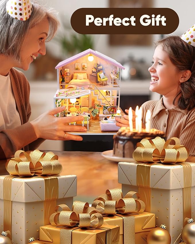 DIY Miniature House Kit, DIY Dollhouse Kit for Adults to Build, Mini House Kit with LED, Mayberry Street Miniatures, Ideal Gifts for Birthday, Halloween Christmas(Sweet Time)
