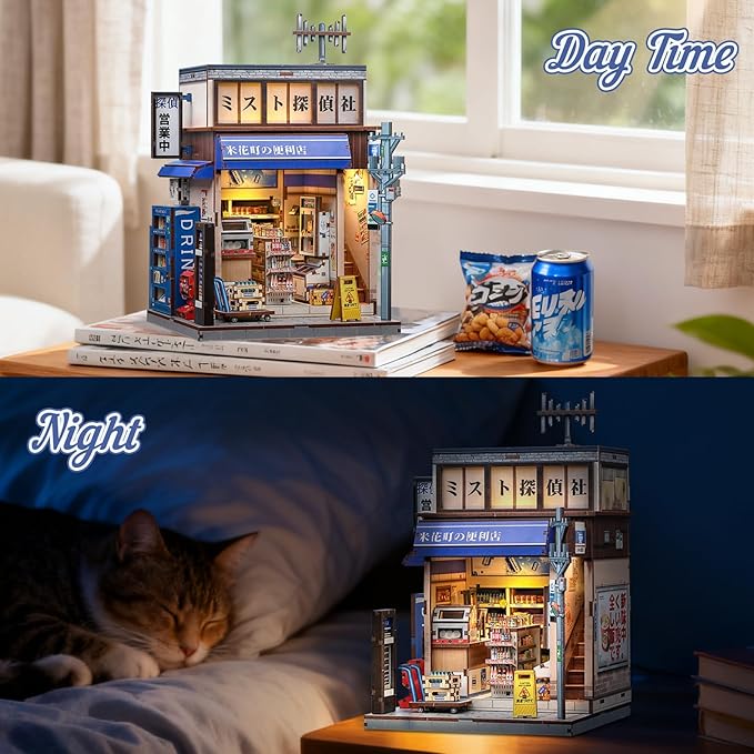 CUTEBEE Book Nook Kit - DIY Miniature House Japanese Detective Convenience Store, Dollhouse Booknook for Adults, Tiny House Bookshelf Decor 3D Wooden Puzzle Gifts (Beika-cho Convenience Store)