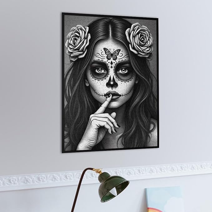 Jigsaw Puzzles for Adults 500 Piece - Gorgeous Sugar Skull Lady Day of The Dead Wooden Puzzle,Educational Games，Challenge Puzzles Puzzle Games,Stress Relief Games,Funny Puzzles