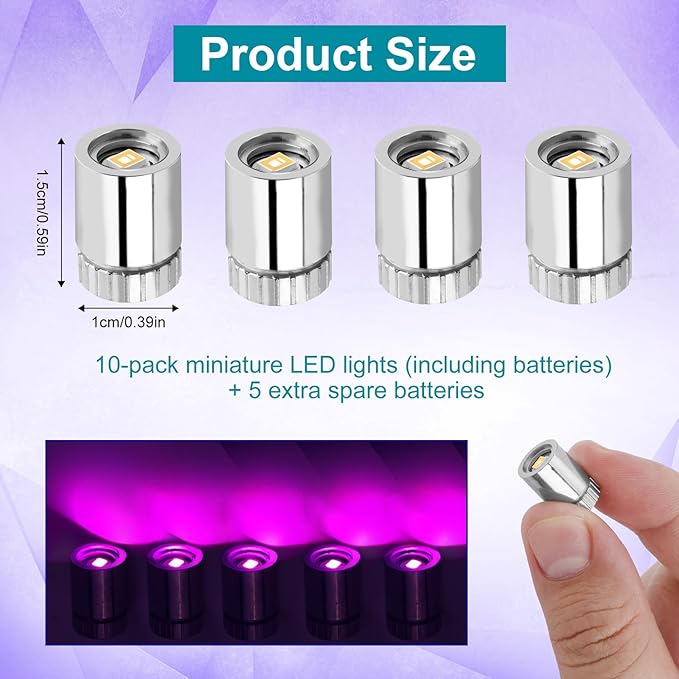 10pcs Miniature LED Spot Lights for Craft, Battery Operated Small LED Light with Battery for Dollhouse Mini Paper Lanterns Party Micro Spotlights Decorations Doll House DIY Projects (Pink)