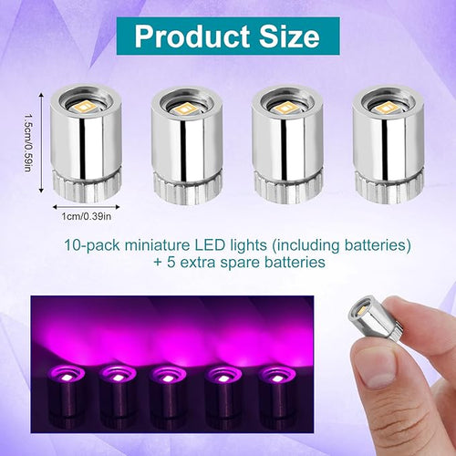 10pcs Miniature LED Spot Lights for Craft, Battery Operated Small LED Light with Battery for Dollhouse Mini Paper Lanterns Party Micro Spotlights Decorations Doll House DIY Projects (Pink)